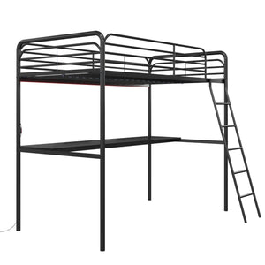 NTense Contra Gaming Loft Bed with Desk and LED Lights - Black - Twin