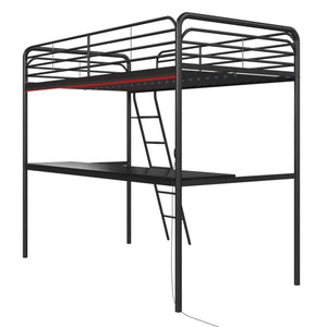 NTense Contra Gaming Loft Bed with Desk and LED Lights - Black - Twin