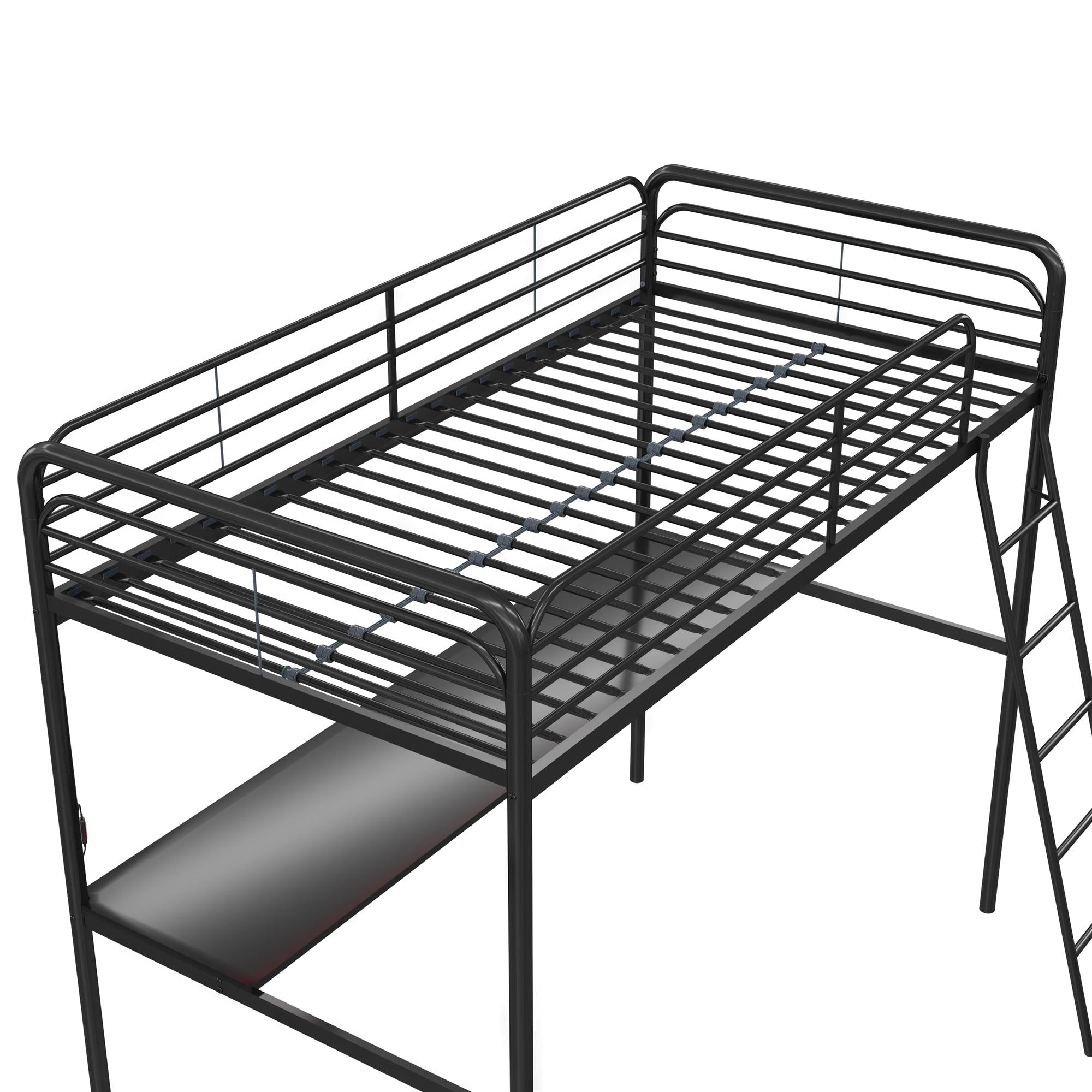 NTense Contra Gaming Loft Bed with Desk and LED Lights - Black - Twin