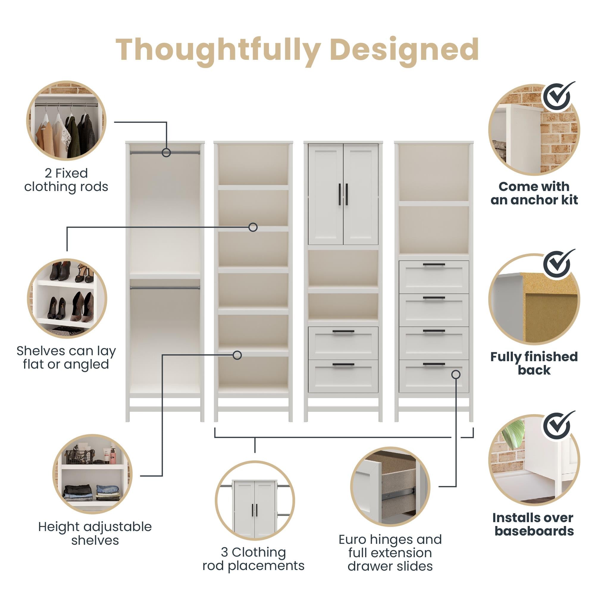 Systembuild Evolution Luxe Wardrobe Closet Organizer 4-Piece Bundle - Ivory Oak