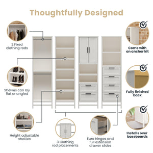 Systembuild Evolution Luxe Wardrobe Closet Organizer 4-Piece Bundle - Ivory Oak