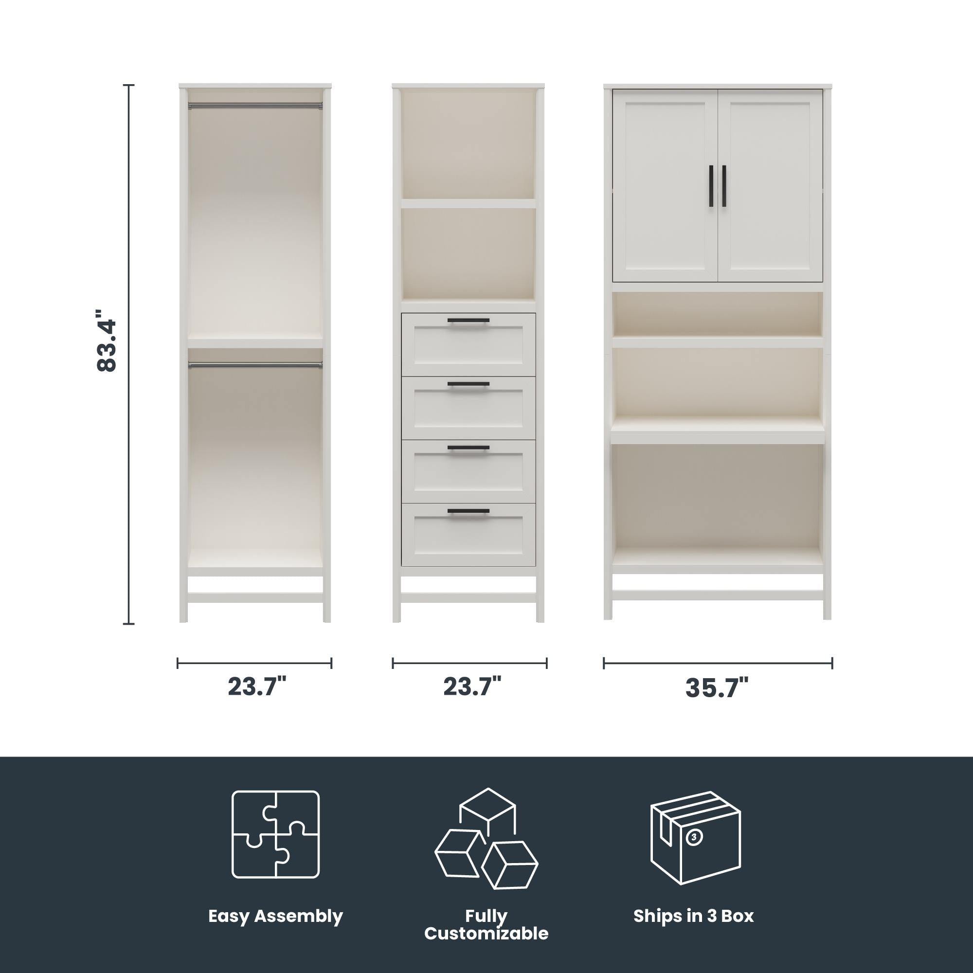Systembuild Evolution Luxe Wardrobe Closet Organizer with Vanity 3-Piece Bundle - Ivory Oak