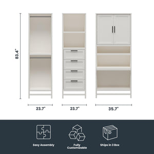 Systembuild Evolution Luxe Wardrobe Closet Organizer with Vanity 3-Piece Bundle - Ivory Oak