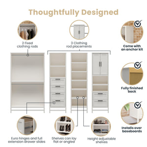 Systembuild Evolution Luxe Wide Wardrobe Closet Organizer 4-Piece Bundle - Ivory Oak
