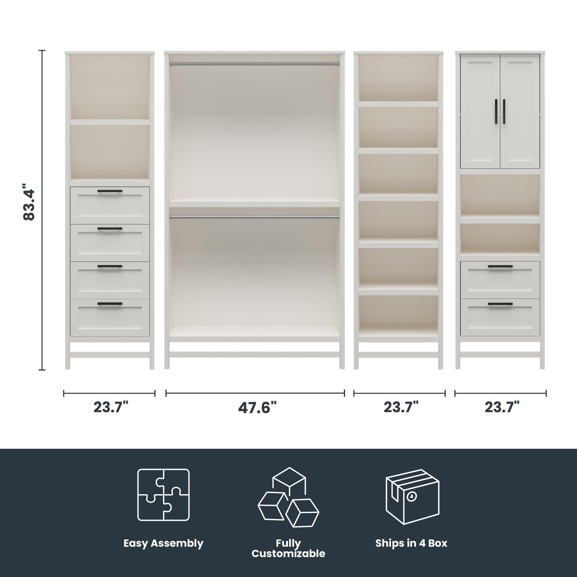 Systembuild Evolution Luxe Wide Wardrobe Closet Organizer 4-Piece Bundle - Ivory Oak