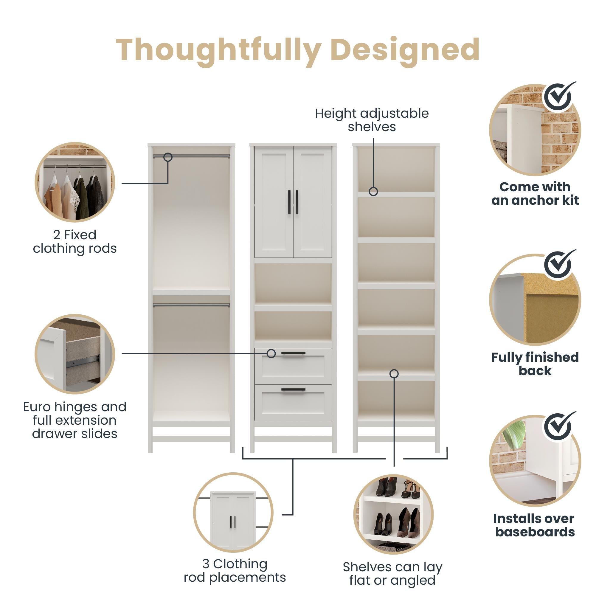 Systembuild Evolution Luxe Wardrobe Closet Organizer 3-Piece Bundle - Ivory Oak