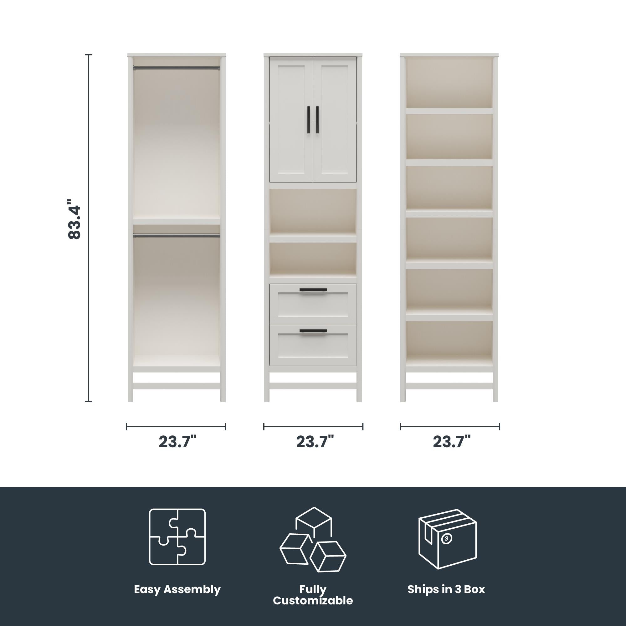Systembuild Evolution Luxe Wardrobe Closet Organizer 3-Piece Bundle - Ivory Oak