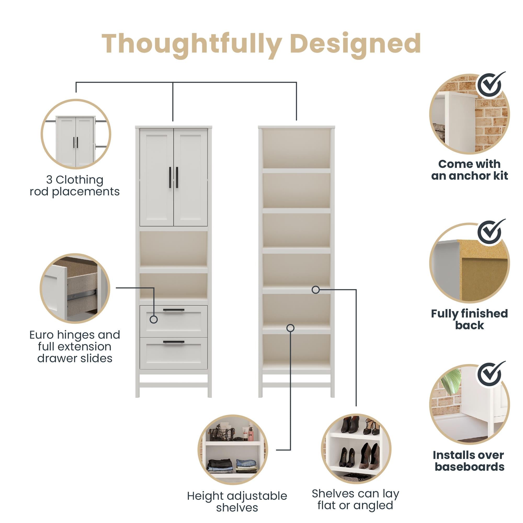 Systembuild Evolution Luxe Wardrobe Closet Organizer 2-Piece Bundle - Ivory Oak
