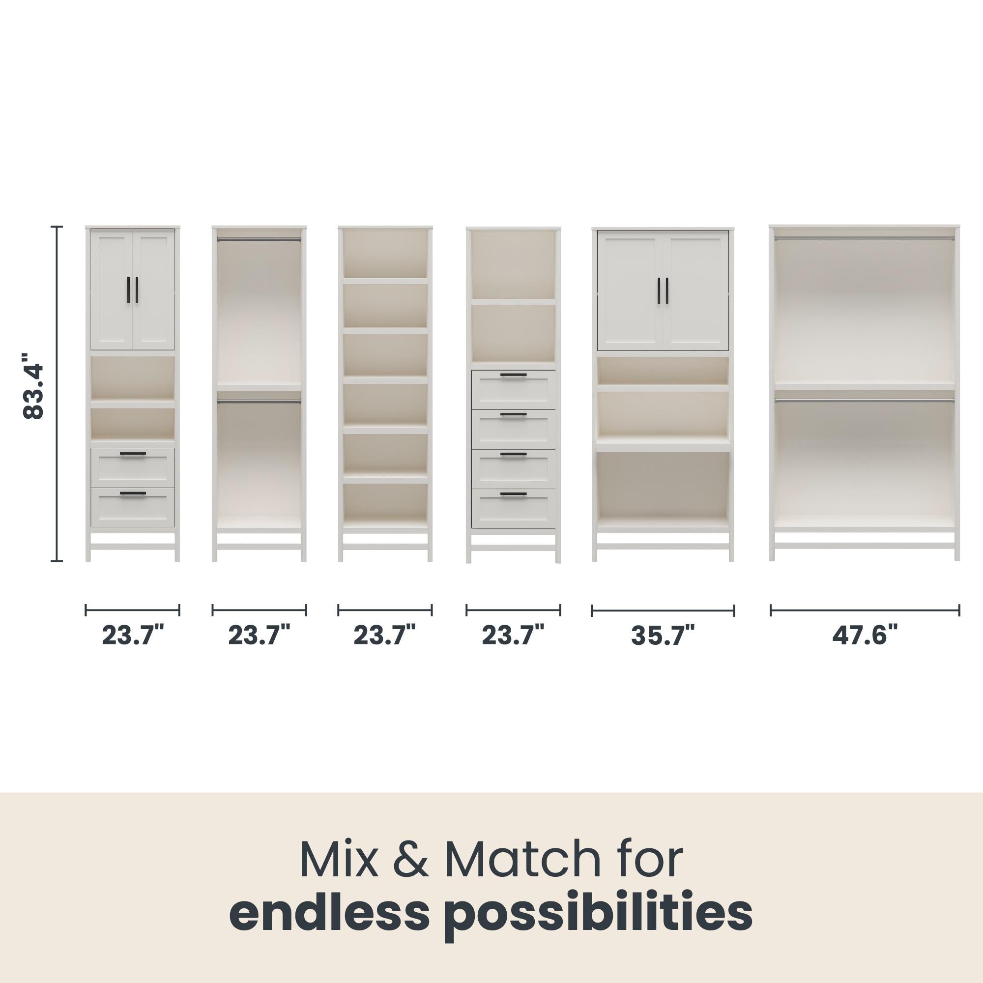 Systembuild Evolution Luxe Wardrobe Closet Organizer with Vanity 3-Piece Bundle - Ivory Oak