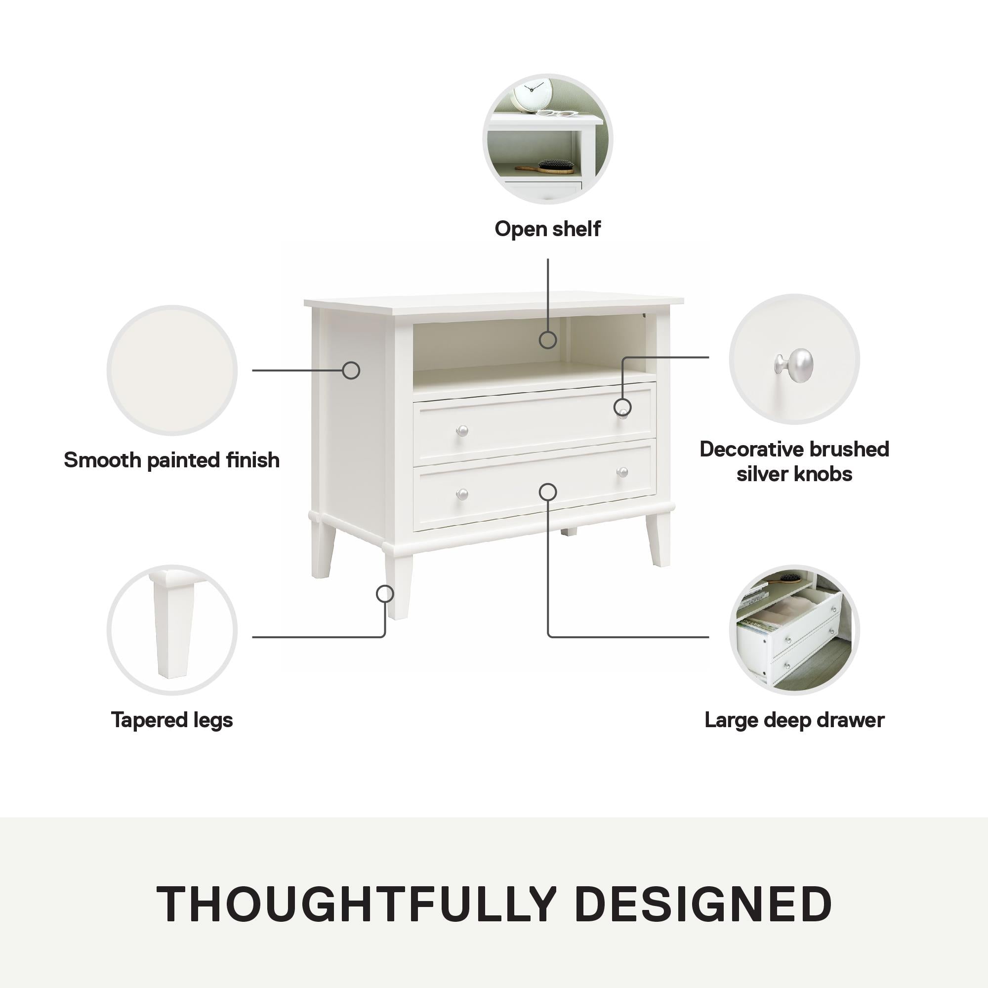 Ameriwood Home Franklin Wide Nightstand with Drawer - White