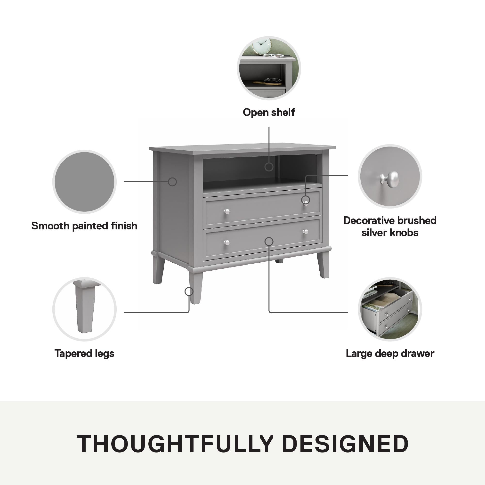 Ameriwood Home Franklin Wide Nightstand with Drawer - Gray
