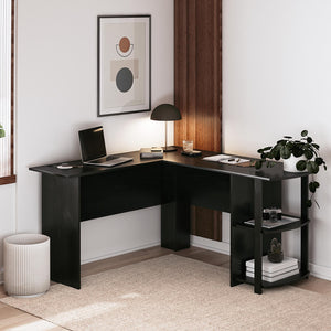 Ameriwood Home Dominic L-Desk with Side Storage Bookshelves - Black Oak