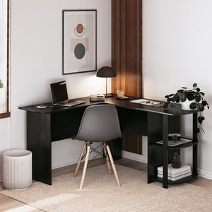 Ameriwood Home Dominic L-Desk with Side Storage Bookshelves - Black Oak