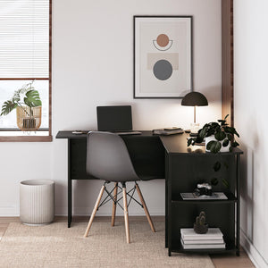 Ameriwood Home Dominic L-Desk with Side Storage Bookshelves - Black Oak