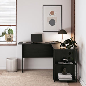 Ameriwood Home Dominic L-Desk with Side Storage Bookshelves - Black Oak