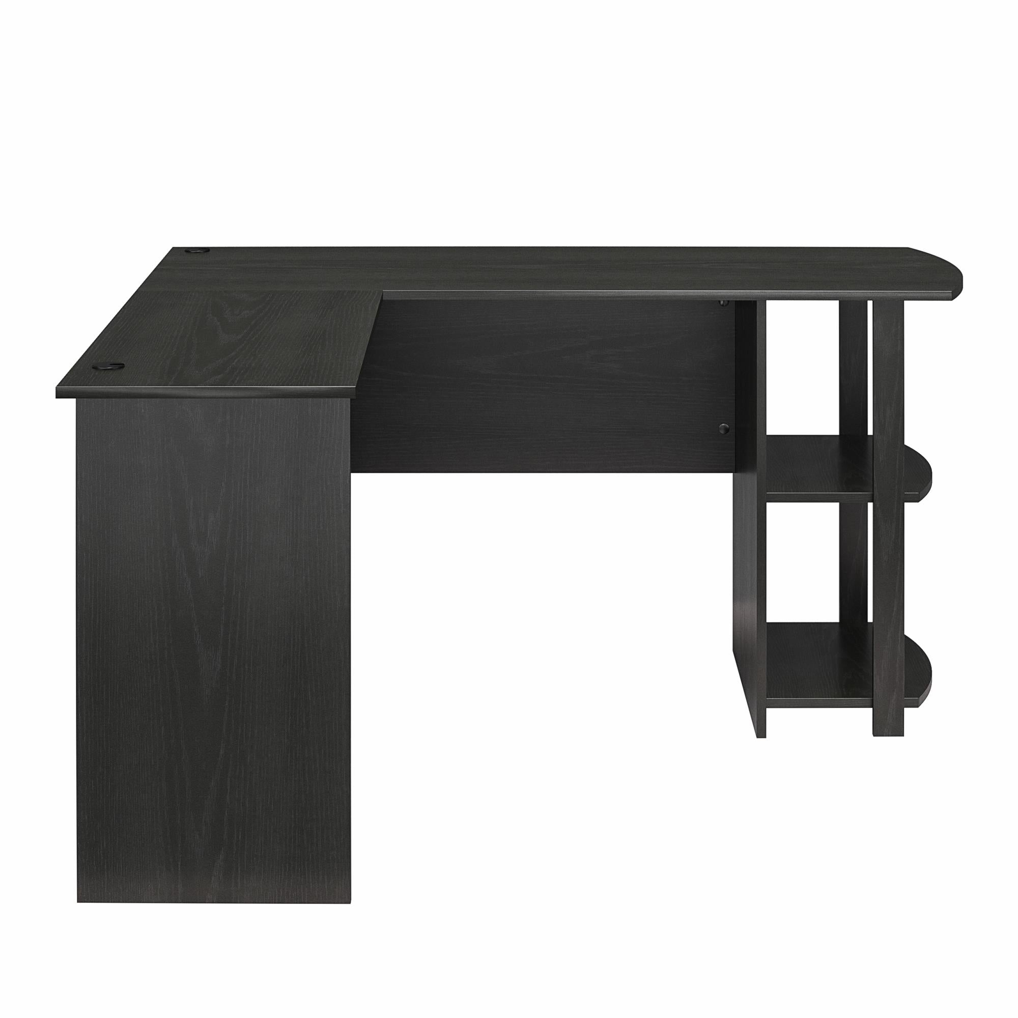 Ameriwood Home Dominic L-Desk with Side Storage Bookshelves - Black Oak