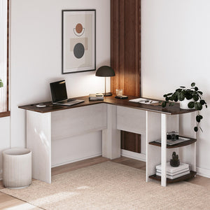 Ameriwood Home Dominic L-Desk with Side Storage Bookshelves - Magnolia Oak