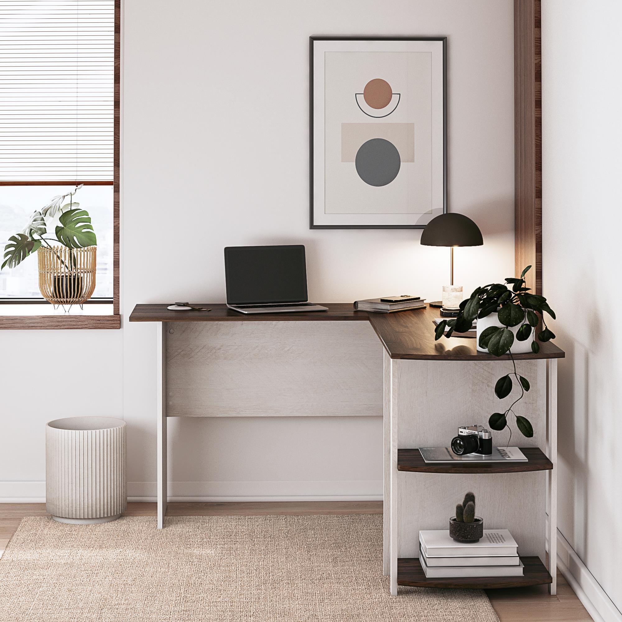Ameriwood Home Dominic L-Desk with Side Storage Bookshelves - Magnolia Oak