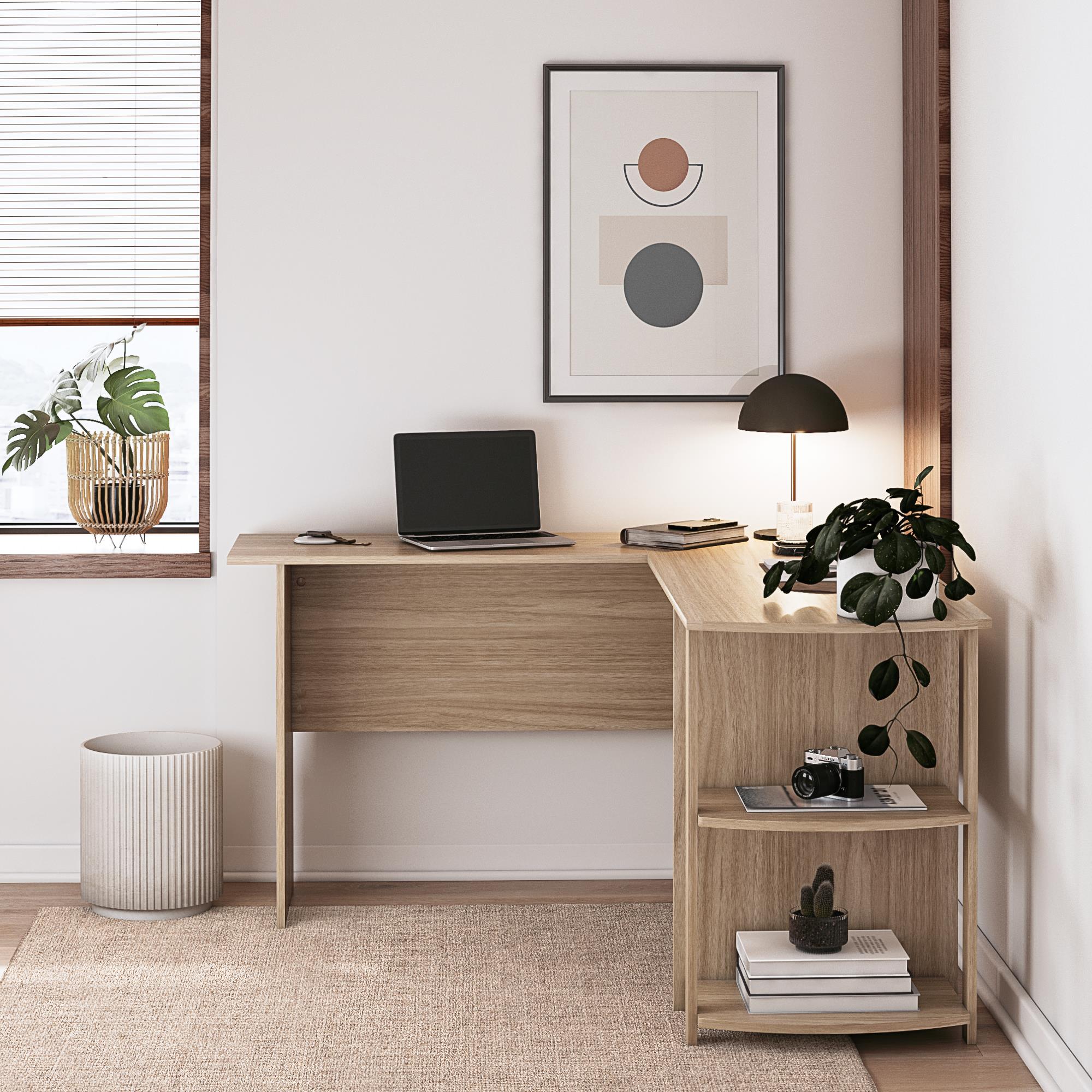 Ameriwood Home Dominic L-Desk with Side Storage Bookshelves - Spring PIne