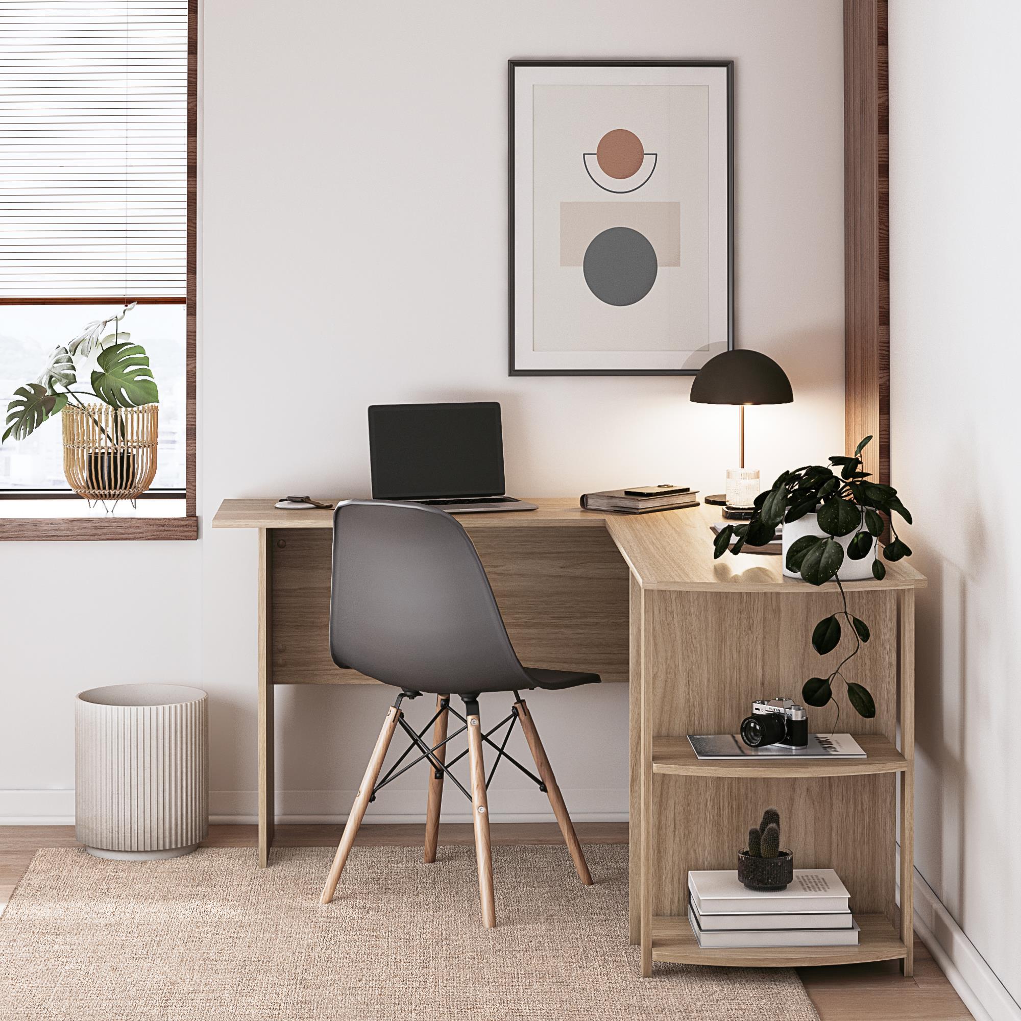 Ameriwood Home Dominic L-Desk with Side Storage Bookshelves - Spring PIne