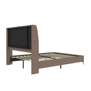 DHP Lamora Upholstered Wingback Bed Frame with USB - Taupe - Queen