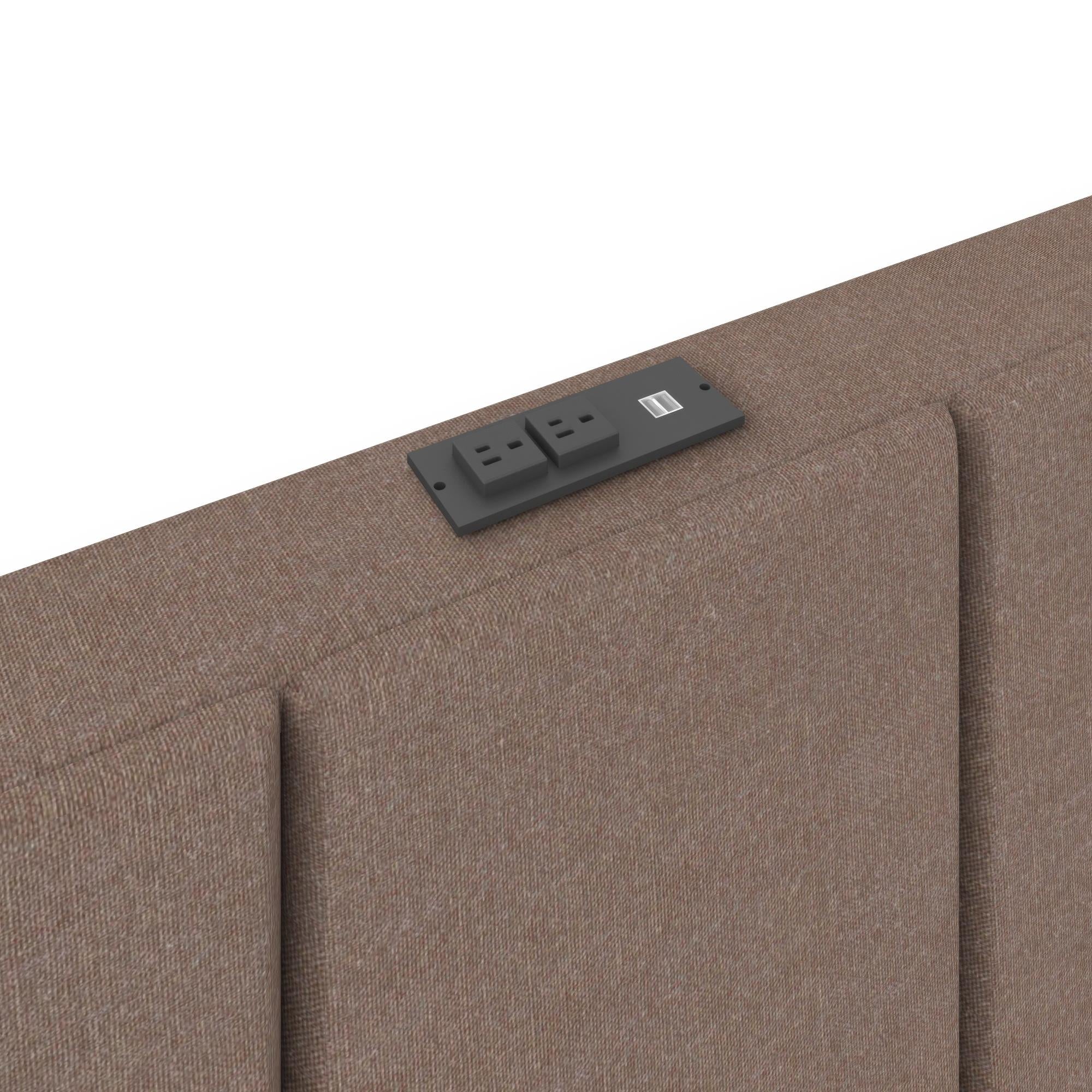 DHP Lamora Upholstered Wingback Bed Frame with USB - Taupe - Queen