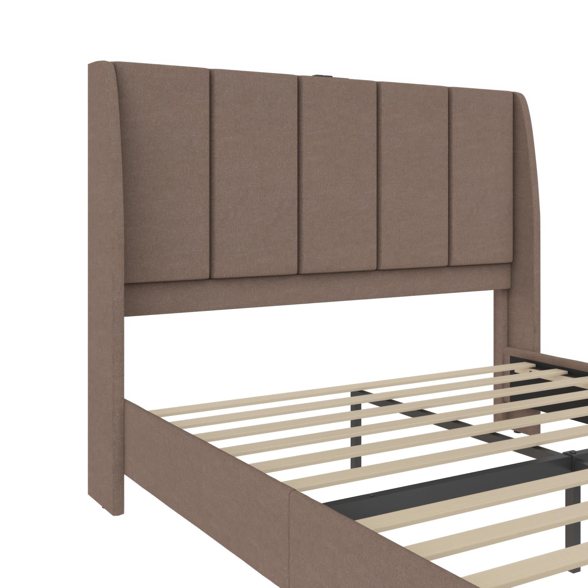 DHP Lamora Upholstered Wingback Bed Frame with USB - Taupe - Queen