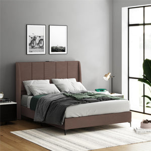 DHP Lamora Upholstered Wingback Bed Frame with USB - Taupe - Queen