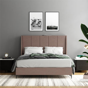 DHP Lamora Upholstered Wingback Bed Frame with USB - Taupe - Queen