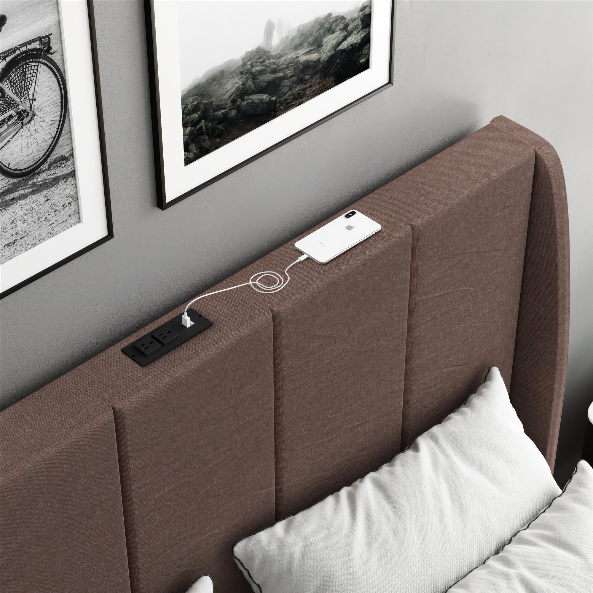 DHP Lamora Upholstered Wingback Bed Frame with USB - Taupe - Queen