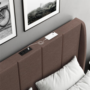 DHP Lamora Upholstered Wingback Bed Frame with USB - Taupe - Queen