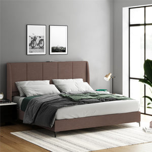 DHP Lamora Upholstered Wingback Bed Frame with USB - Taupe - King