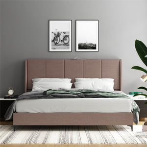 DHP Lamora Upholstered Wingback Bed Frame with USB - Taupe - King