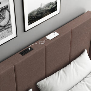 DHP Lamora Upholstered Wingback Bed Frame with USB - Taupe - King