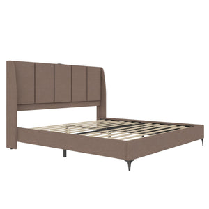 DHP Lamora Upholstered Wingback Bed Frame with USB - Taupe - King