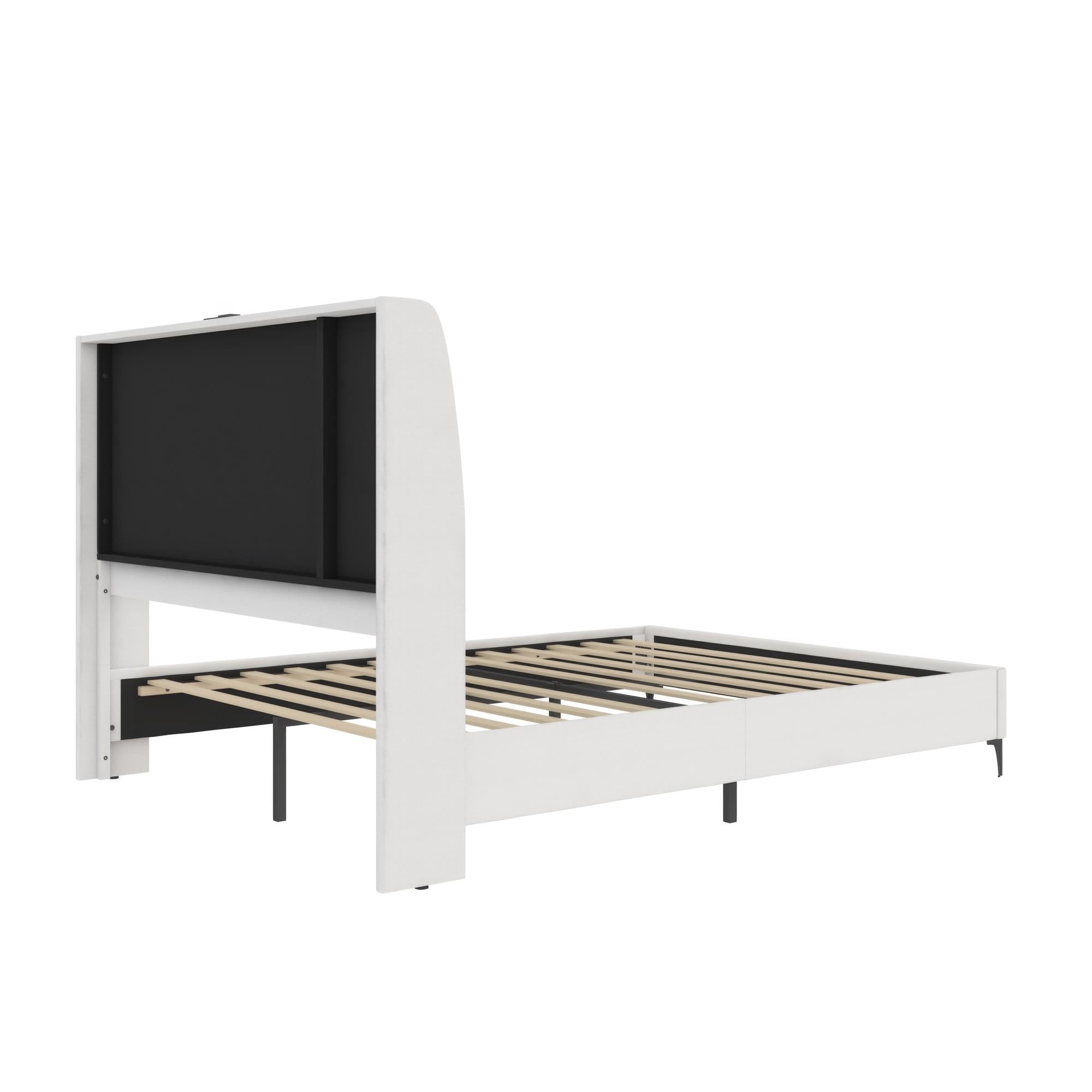DHP Lamora Upholstered Wingback Bed Frame with USB - Light Gray - Queen
