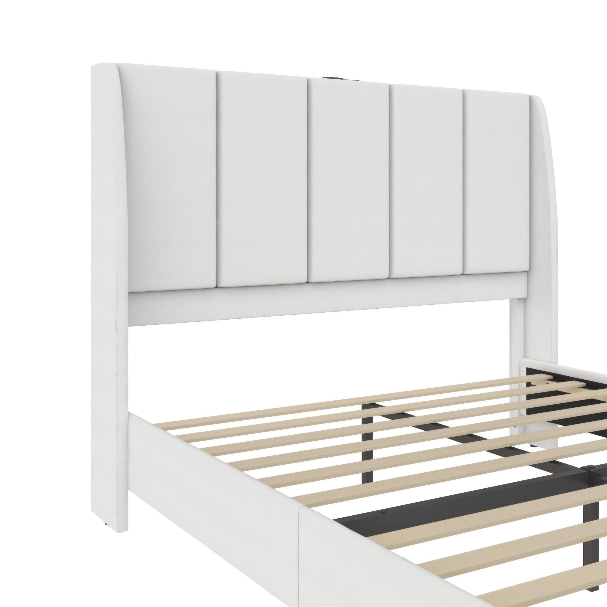 DHP Lamora Upholstered Wingback Bed Frame with USB - Light Gray - Queen