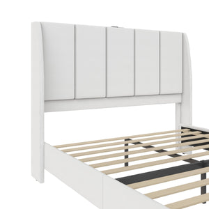 DHP Lamora Upholstered Wingback Bed Frame with USB - Light Gray - Queen