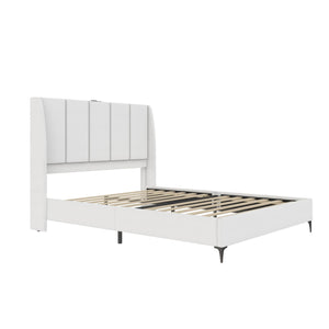 DHP Lamora Upholstered Wingback Bed Frame with USB - Light Gray - Queen