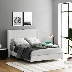 DHP Lamora Upholstered Wingback Bed Frame with USB - Light Gray - Queen