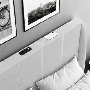 DHP Lamora Upholstered Wingback Bed Frame with USB - Light Gray - Queen