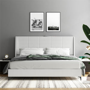 DHP Lamora Upholstered Wingback Bed Frame with USB - Light Gray - King