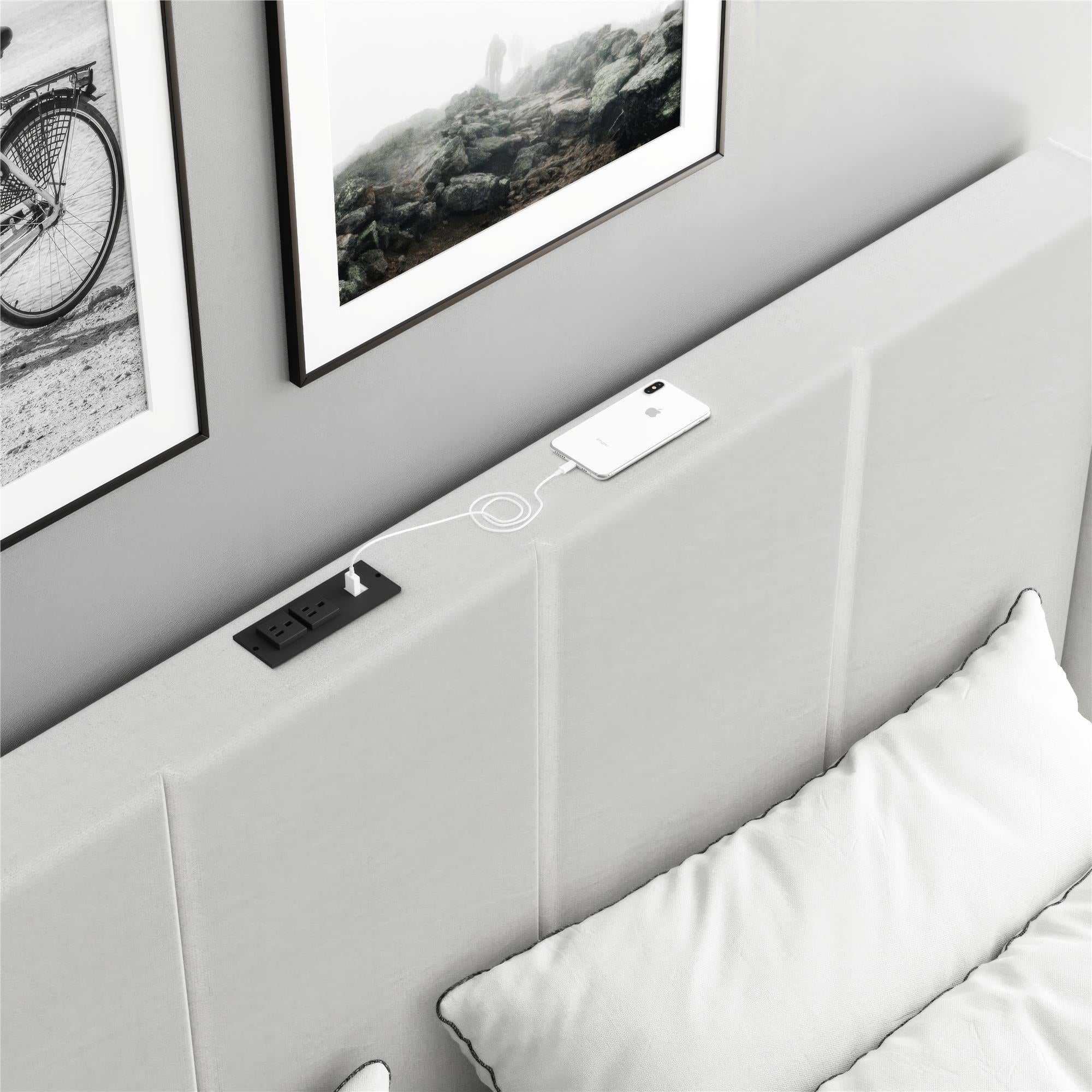 DHP Lamora Upholstered Wingback Bed Frame with USB - Light Gray - King