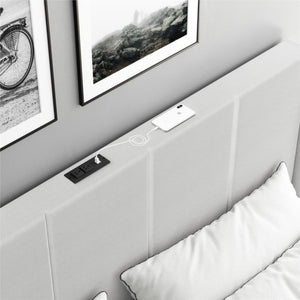 DHP Lamora Upholstered Wingback Bed Frame with USB - Light Gray - King