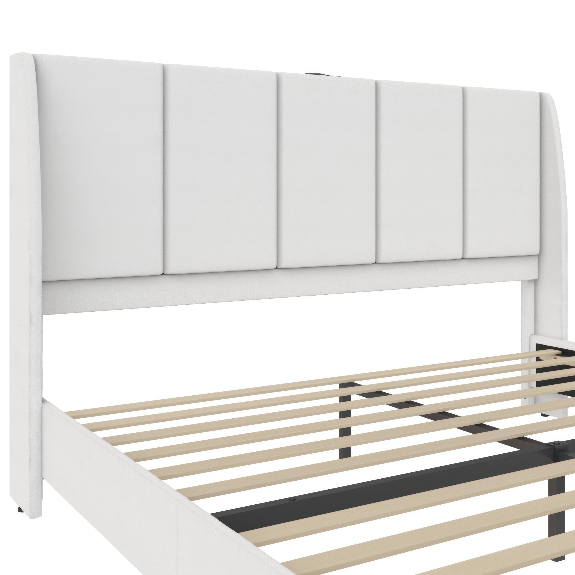 DHP Lamora Upholstered Wingback Bed Frame with USB - Light Gray - King