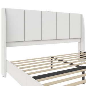 DHP Lamora Upholstered Wingback Bed Frame with USB - Light Gray - King