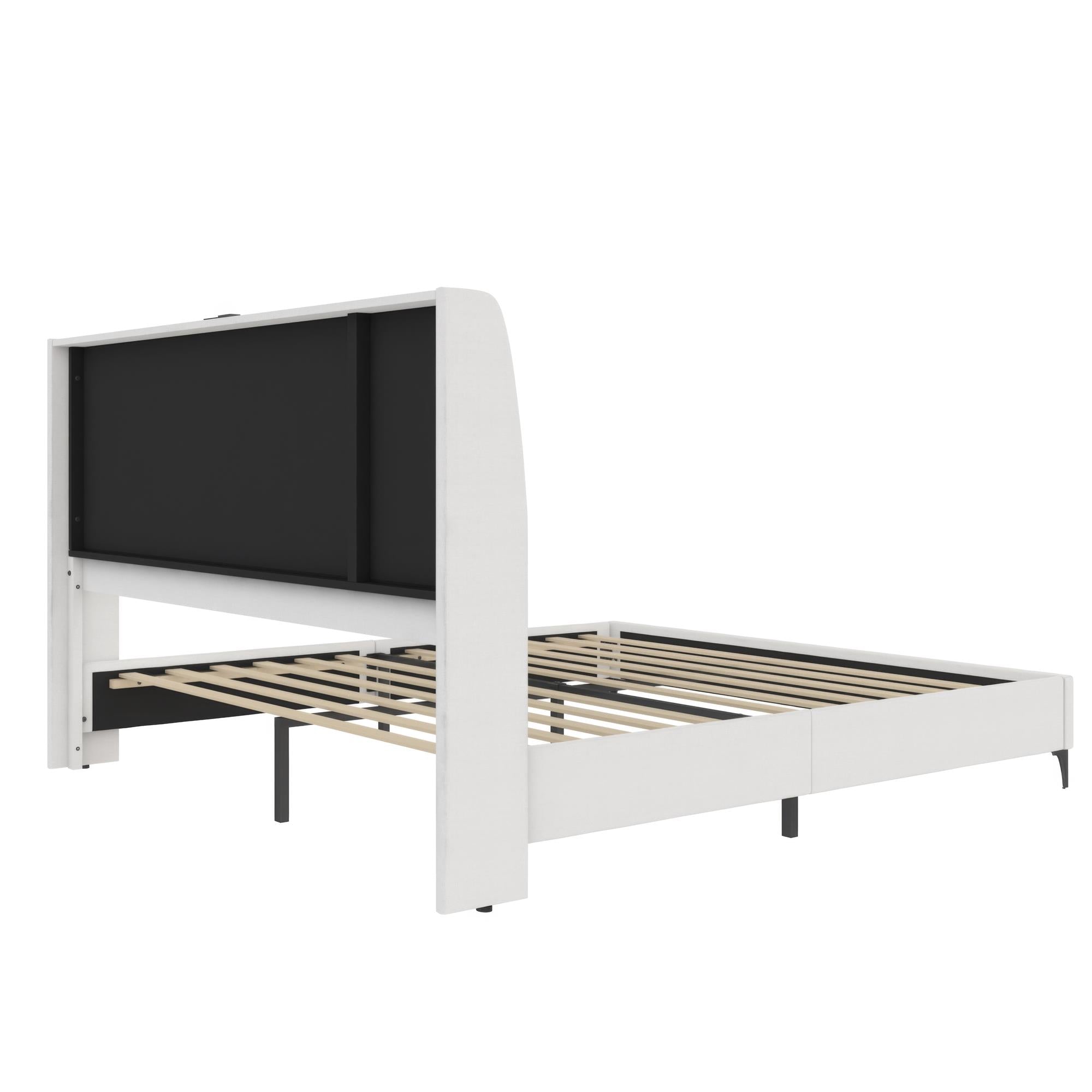 DHP Lamora Upholstered Wingback Bed Frame with USB - Light Gray - King