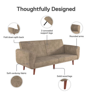 DHP Daylen Mid-Century Futon Sofa Bed - Beige - 2-Seater