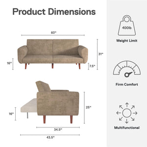 DHP Daylen Mid-Century Futon Sofa Bed - Beige - 2-Seater