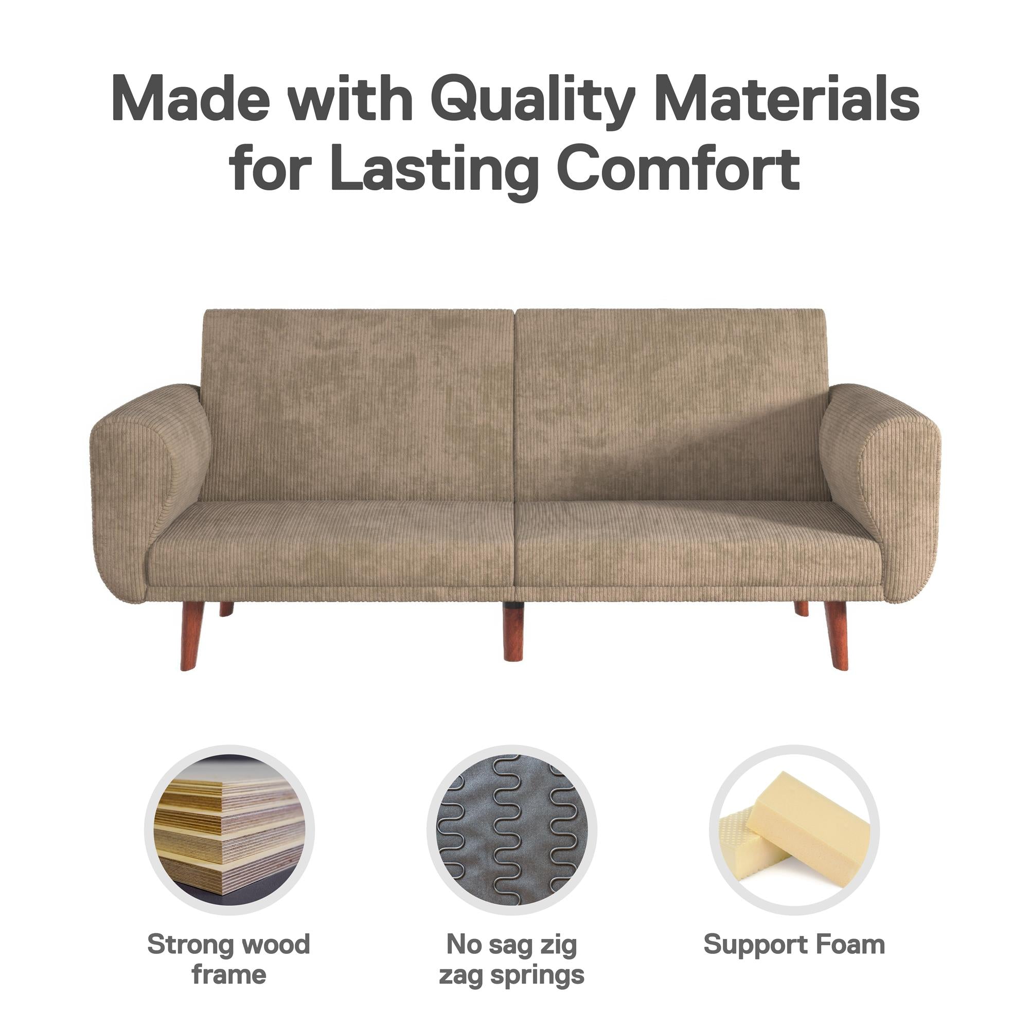 DHP Daylen Mid-Century Futon Sofa Bed - Beige - 2-Seater